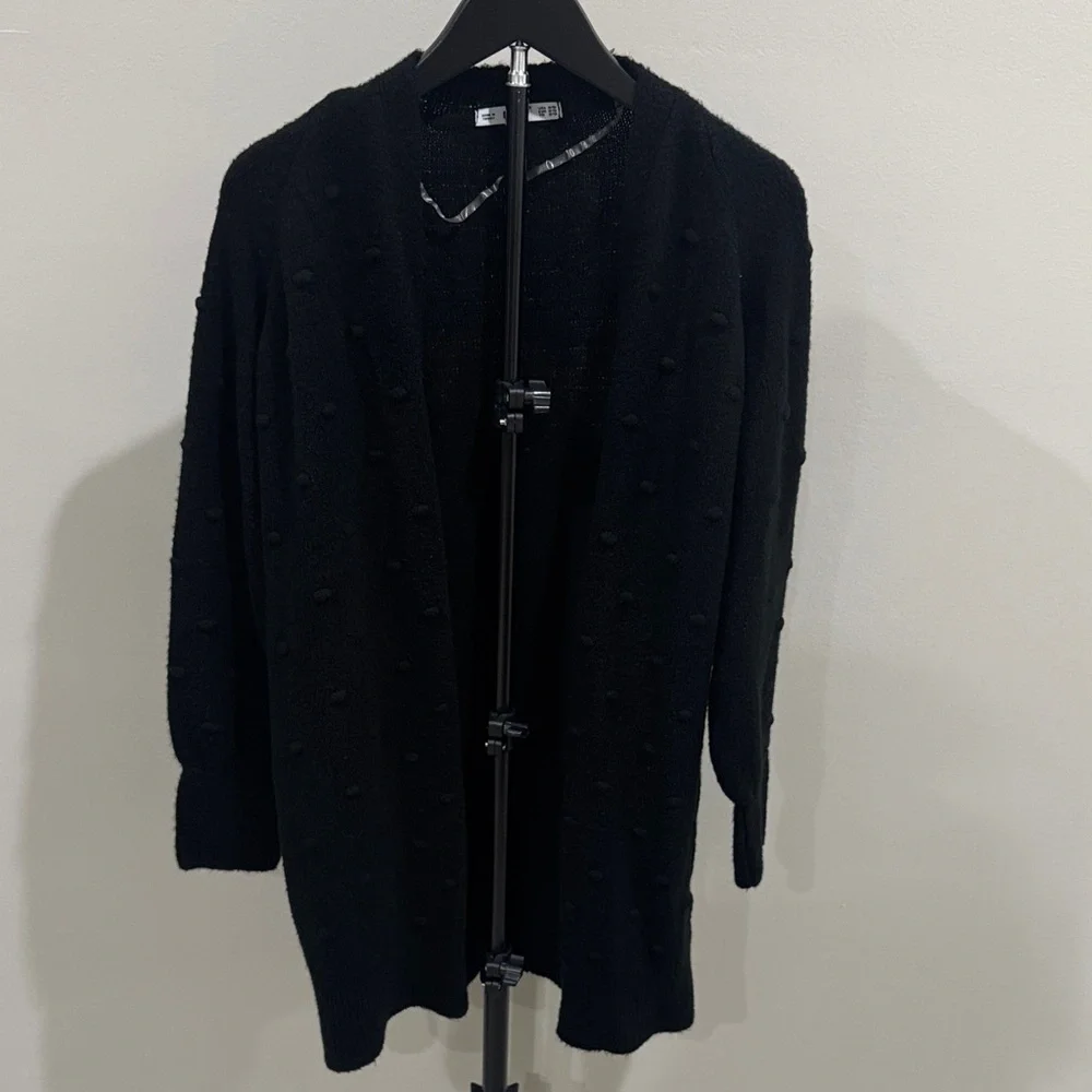 Black Textured Open-Front Women's Sweater Cardigan